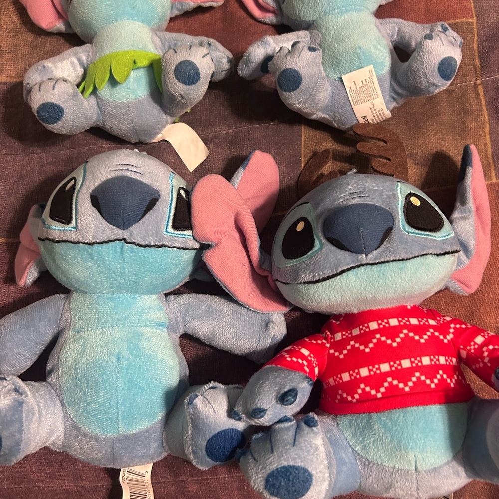 Disney Blue Stitch Plush Toy with Pink Ears and Red Sweater Accent